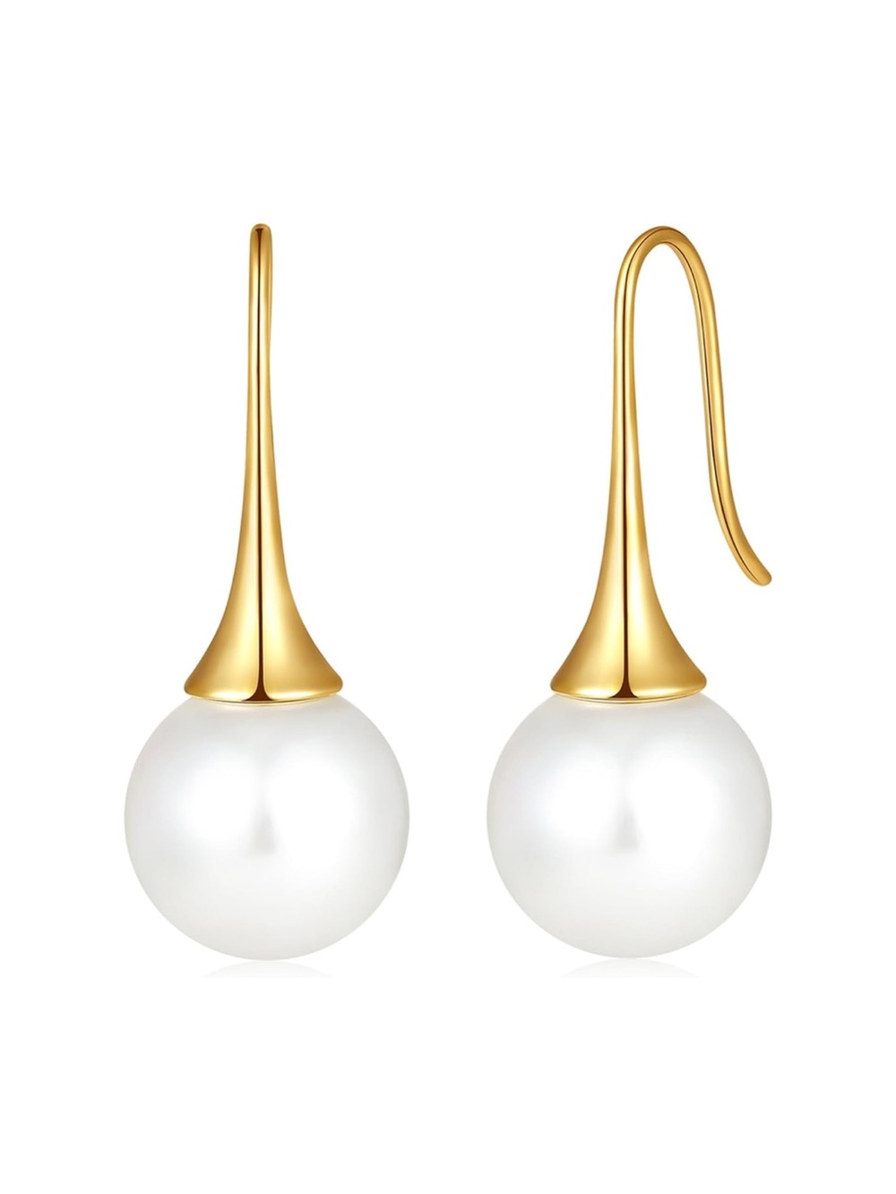 Gold Pearl Drop Earrings - Classic White Pearl Elegance